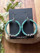 Load image into Gallery viewer, Sterling Silver Blue Turquoise Bead W Pearls Loop Hoop Earrings.