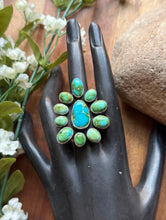 Load image into Gallery viewer, Navajo Sterling Silver Sonoran Gold Turquoise Cluster Ring Size 9 Geneva