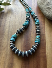 Load image into Gallery viewer, Sterling Silver Blue Turquoise W Flat Saucer Pearls Bead Necklace. 18 inch