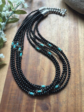 Load image into Gallery viewer, Sterling Silver Multi Strand Black Onyx Turquoise Bead Necklace. 22 Inch