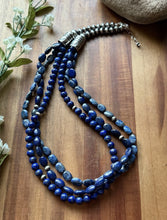 Load image into Gallery viewer, Sterling Silver Multi Strand Stone Lapis Pearls Bead Necklace 24 inch