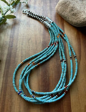 Load image into Gallery viewer, Sterling Silver Multi Strand Stone Blue Turquoise Bead Necklace. 24 inch
