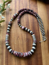 Load image into Gallery viewer, Long Graduated Sterling Silver Purple Spiny Oyster Pearls Bead Necklace 32 Inch