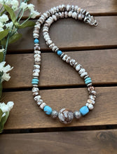 Load image into Gallery viewer, Sterling Silver Brown Wild Horse Turquoise Bead Necklace. 18 Inch. Gift