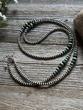 Load image into Gallery viewer, Long Sterling Silver Graduated Blue Green Turquoise Bead Necklace. 40 inch