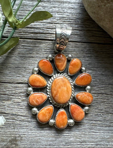 Native American Sterling Silver Orange Spiny Oyster Cluster Pendant Tillie T Jon