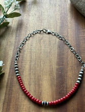 Load image into Gallery viewer, Sterling Silver Graduated Red Coral Pearls Chain Bead Necklace. 16 Inch. Gift