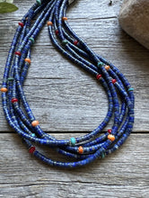 Load image into Gallery viewer, Southwestern 925 Sterling Silver Multi Strand Stone Lapis Bead Necklace. 24 inch