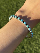Load image into Gallery viewer, Native American Sterling Silver Blue Turquoise Bangle Cuff Bracelet. EB