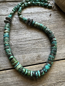 Southwestern 925 Sterling Silver Turquoise Heishi Bead Necklace 24 inch