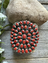 Load image into Gallery viewer, Navajo Native Sterling Silver Red Mediterranean Coral Cuff Bracelet C Yazzie