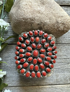 Navajo Native Sterling Silver Red Mediterranean Coral Cuff Bracelet C Yazzie