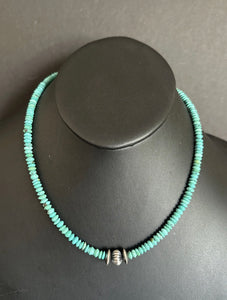 Sterling Silver Blue Turquoise Bead Necklace W Earrings Set. Gift 18 Inch