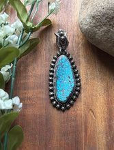 Load image into Gallery viewer, Navajo Sterling Silver Kingman Spiderweb Turquoise Pendant H Piasso