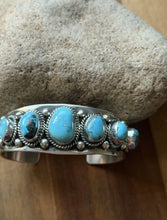 Load image into Gallery viewer, Navajo Native American Sterling Silver Blue Turquoise Row Cuff Bracelet J Nelson