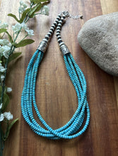 Load image into Gallery viewer, Sterling Silver Multi Strand Blue Turquoise Bead Necklace. 18 inch