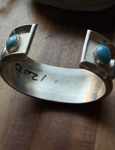 Load image into Gallery viewer, Navajo Native American Sterling Silver Blue Turquoise Row Cuff Bracelet PC