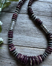 Load image into Gallery viewer, Sterling Silver Graduated Purple Spiny Oyster Bead Necklace 20 Inch