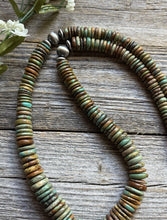 Load image into Gallery viewer, Long Southwestern Sterling Silver Green Turquoise Bead Necklace. 32 Inch