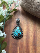 Load image into Gallery viewer, Navajo Sterling Silver Kingman Spiderweb Turquoise Pendant H Piasso
