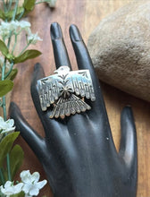 Load image into Gallery viewer, Navajo Sterling Silver Thunderbird Stamped Adjustable Ring Sunshine Reeves