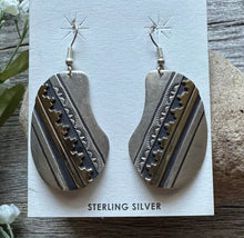 Load image into Gallery viewer, T and R Singer Native American Sterling Silver Gold Filled Earrings. 2.25 Inch