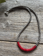 Load image into Gallery viewer, Red Coral 4mm Sterling Silver Pearls Choker Bead Necklace. 16 Inch. Gift