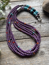 Load image into Gallery viewer, Sterling Silver Multi Strand Stone Purple Pearls Bead Necklace. 26 inch