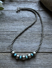 Load image into Gallery viewer, Sterling Silver Blue Turquoise W Pearls Bead Necklace. 18 inch
