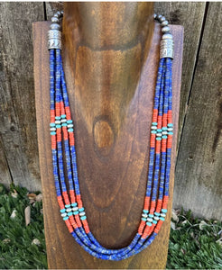 Sterling Silver Multi Strand Stone Lapis Bead Necklace. 24 inch