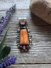 Load image into Gallery viewer, Native American Sterling Silver Orange Purple Spiny Oyster Pendant R Yazzie