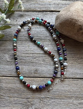 Load image into Gallery viewer, Sterling Silver Pearls Multi Stone Round Bead Necklace 30 inch