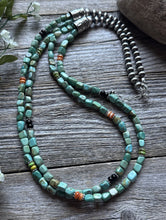 Load image into Gallery viewer, Sterling Silver Multi Strand Blue Green Turquoise Pearls Bead Necklace 30 Inch