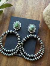 Load image into Gallery viewer, Navajo Sterling Silver Green Sonoran Gold Turquoise Pearl Double Loop Earrings