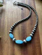 Load image into Gallery viewer, Southwestern Sterling Silver Blue Turquoise W Pearls Bead Necklace 18 inch Gift