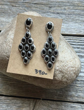 Load image into Gallery viewer, Navajo Native American Sterling Silver Black Onyx Cluster Earrings. Gift Geneva