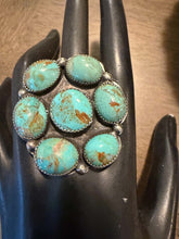 Load image into Gallery viewer, Navajo sterling silver turquoise cluster ring adjustable