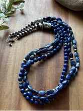 Load image into Gallery viewer, Sterling Silver Multi Strand Stone Lapis Pearls Bead Necklace 24 inch