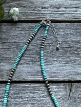 Load image into Gallery viewer, Southwestern Sterling Silver 4mm Blue Turquoise W Pearls Bead Necklace. 18 inch