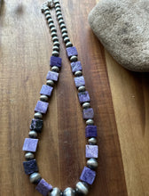Load image into Gallery viewer, Sterling Silver Purple Charoite W Pearls Bead Necklace. 18 Inch Gift