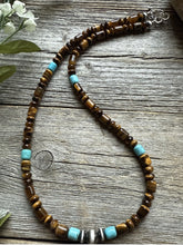 Load image into Gallery viewer, Tigers Eye Multi Stone Turquoise Sterling Silver Bead Necklace. 18 inch Gift