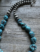 Load image into Gallery viewer, Sterling Silver Blue Kingman Turquoise Nuggets W Pearls Bead Necklace. 18 inch