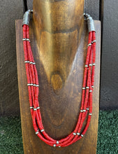 Load image into Gallery viewer, Sterling Silver Multi Strand Red Coral W Pearls Bead Necklace 22 Inch