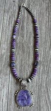 Load image into Gallery viewer, Handmade Navajo Sterling Silver and Charoite Pendent. Charoite with Necklace