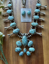 Load image into Gallery viewer, Navajo Sterling Silver White Water Turquoise Squash Blossom Pearls Necklace G