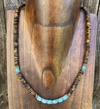Load image into Gallery viewer, Southwestern 925 Sterling Silver Blue Turquoise Tigers Eye Bead Necklace 18 inch