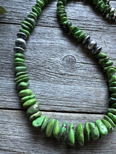 Load image into Gallery viewer, Sterling Silver Green Turquoise Nuggets Bead Necklace. 20 inch
