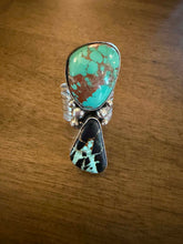 Load image into Gallery viewer, Navajo sterling silver blk jack turquoise royston ring adjustable