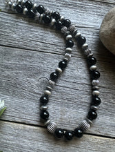 Load image into Gallery viewer, Southwestern Sterling Silver Black Onyx Bead Necklace. 18 Inch. Gift