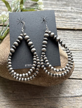 Load image into Gallery viewer, Southwestern Sterling Silver Pearls Double Loop Earrings 3 Inch